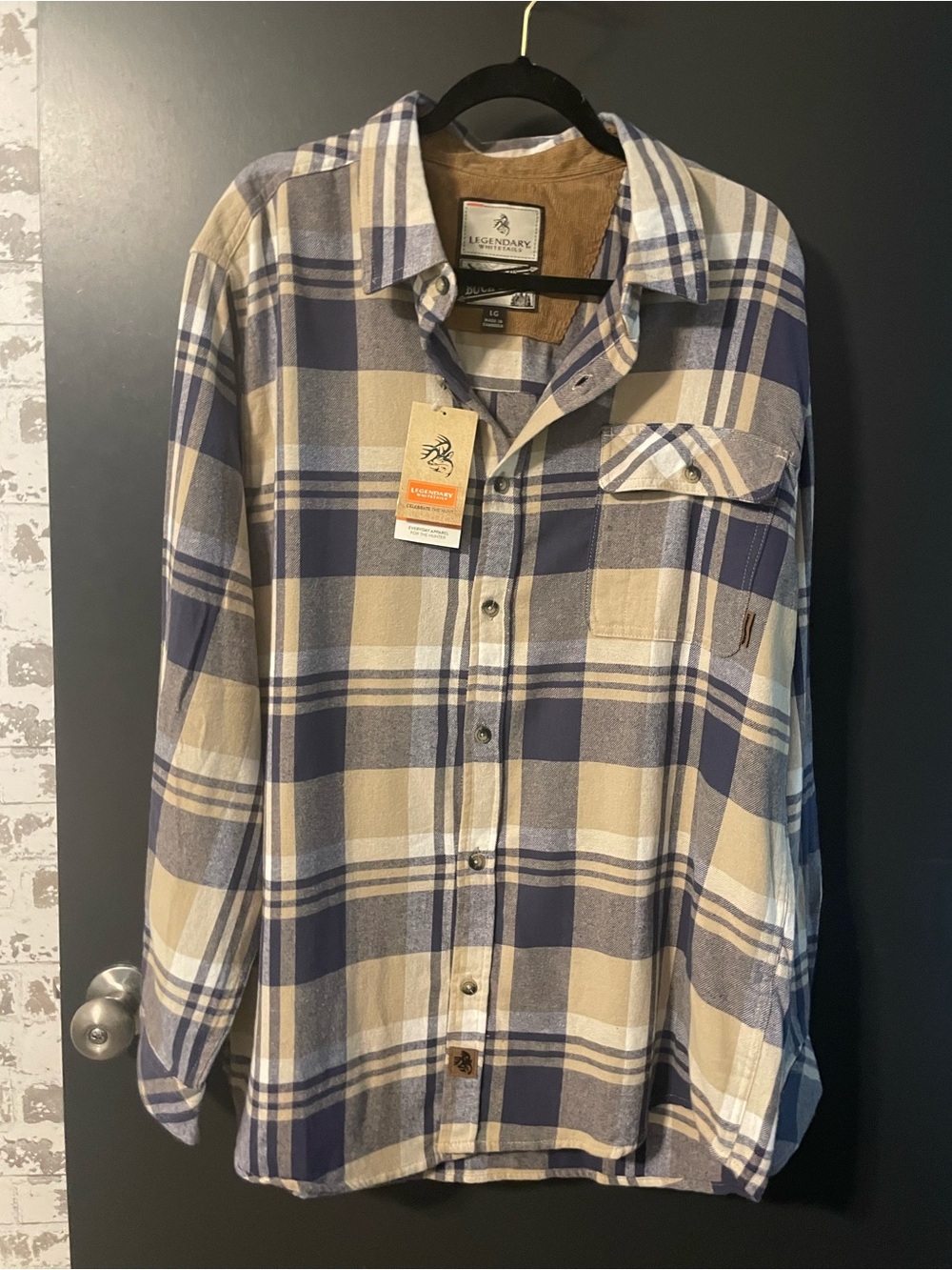 Legendary Whitetails Men's Navy Blue & Tan Plaid Button-Down Shirt